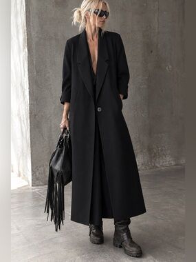 Vintage Kristen Blake Black Maxi Duster Coat Size 8 Made USA Avant Garde oversiz